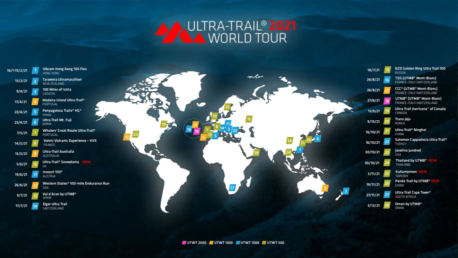 Carte des Ultra-Trail® World Tour 2021