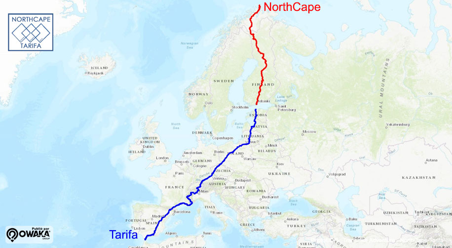 NorthCape-Tarifa, Bikepacking, Europe, cyclisme, vélo de route, Carte