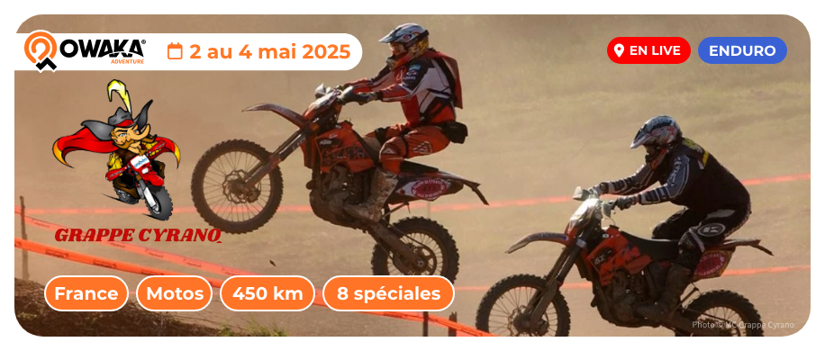 Top départ de l'enduro mythique Grappe de Cyrano 2025 : c'est maintenant en live sur Owaka !